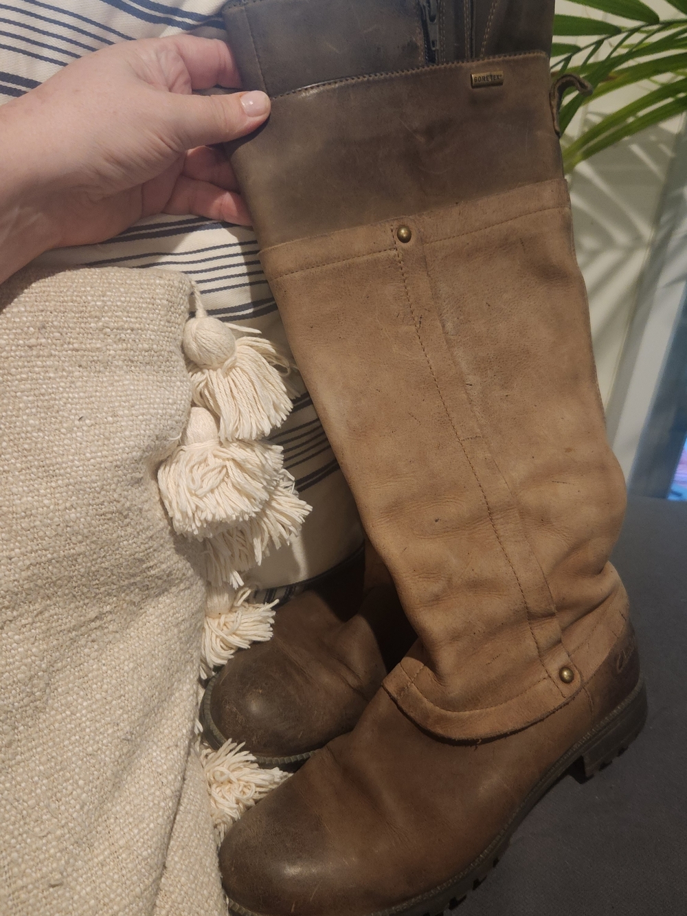 Clarks Tall Two-Tone Brown Leather Suede Riding Boots
